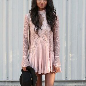 Free People Pale  Pink Lace Tunic